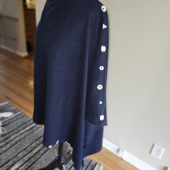 Navy Blue Button-Detail Poncho - Picture 1 of 5